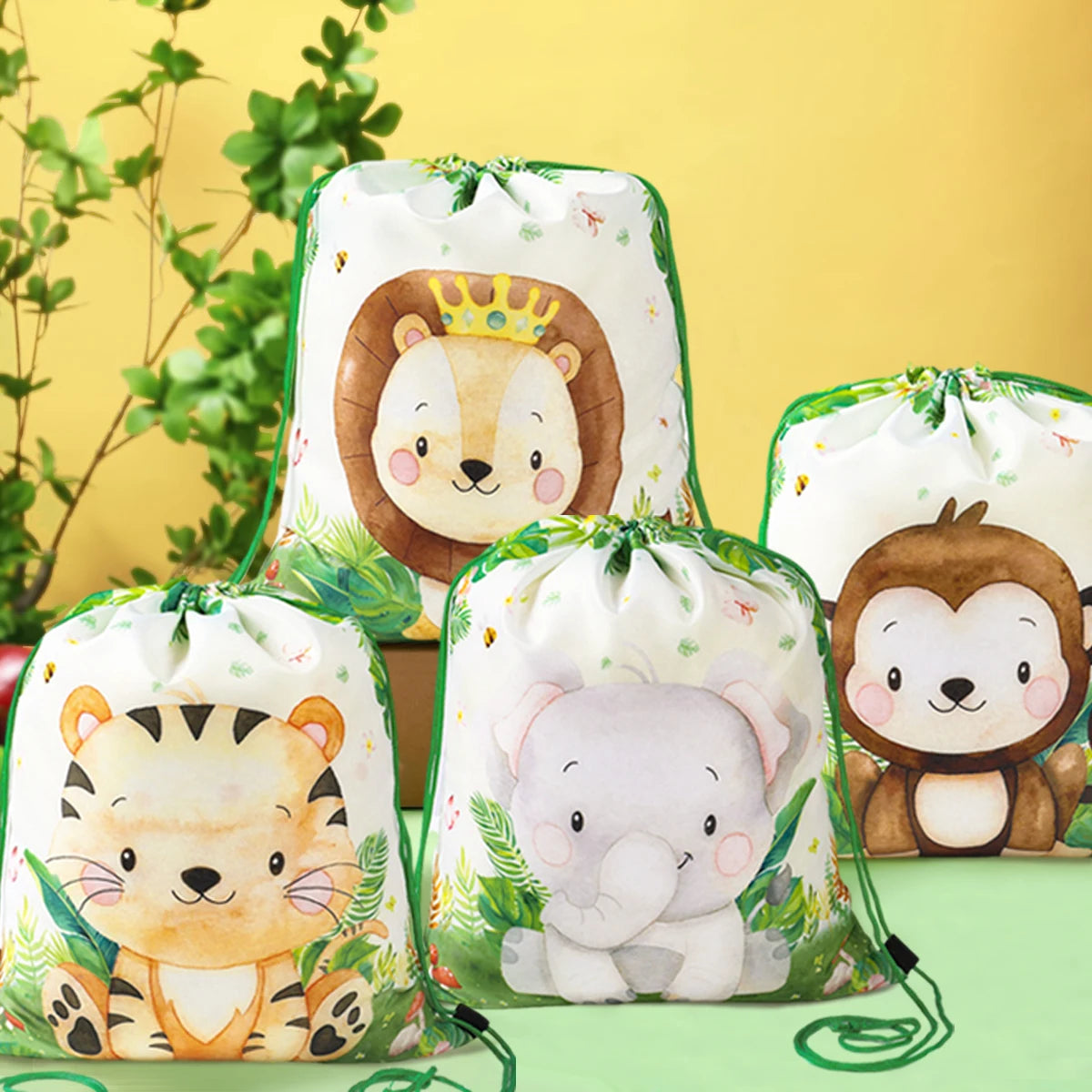 Jungle Animals Drawstring Bag Jungle Safari Birthday Party Decorations Kids Wild One Forest Theme Party Boy Baby Shower Supplies