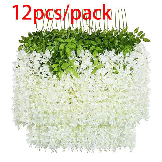 12pcs Artificial Wisteria Flowers String Hanging Garland Outdoor Wedding Garden Arch Decoration Home Party Decor Fake Flower