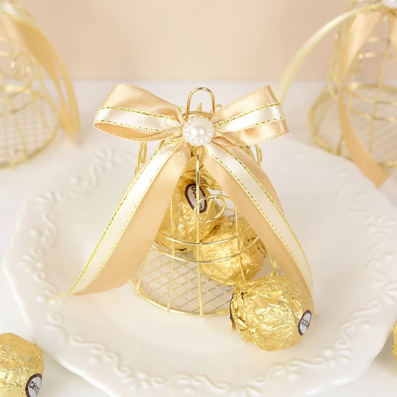 1/5Pcs Wedding Mini Metal Gold Bird Cage Candy Boxes Baby Shower Favors Gift Box for Guests Birthday Party Decoration