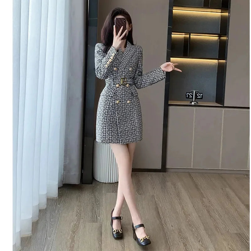 Women's Long Dress Mid-Long Double-Breasted Blazer Trench Coat Female