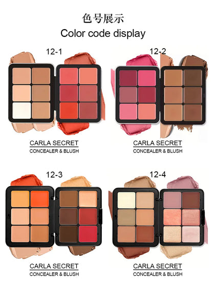 Paleta de blush cremoso de 16 cores, blush fosco, creme de cobertura, blush cremoso de longa duração, corretivo, paleta de maquiagem tudo em um