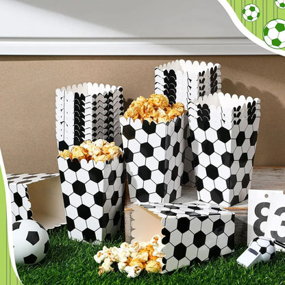 10Pcs Football Theme Party Popcorn Box Sports Soccer Candy Cookie Packing Boxes for Kids Birthday Baby Shower Party Decoration