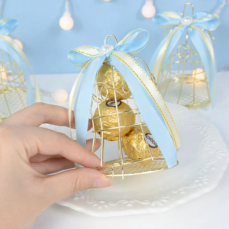 1/5Pcs Wedding Mini Metal Gold Bird Cage Candy Boxes Baby Shower Favors Gift Box for Guests Birthday Party Decoration