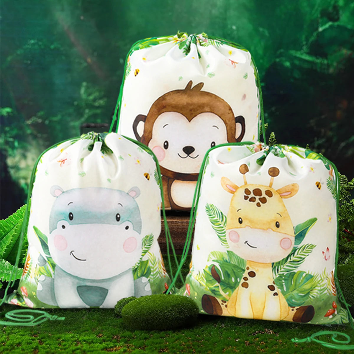 Jungle Animals Drawstring Bag Jungle Safari Birthday Party Decorations Kids Wild One Forest Theme Party Boy Baby Shower Supplies