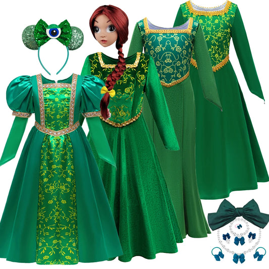 Fiona Cosplay Child Girls Fantasy Green Dress Clothing Cartoon Monster Costume Disguise Kids Roleplay Fantasia