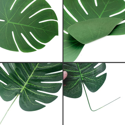 10PCS Tropical Palm Leaves Summer Monstera Artificial Silk Turtle Leaves for Home Hawaiian Luau Beach Wedding Party Decor