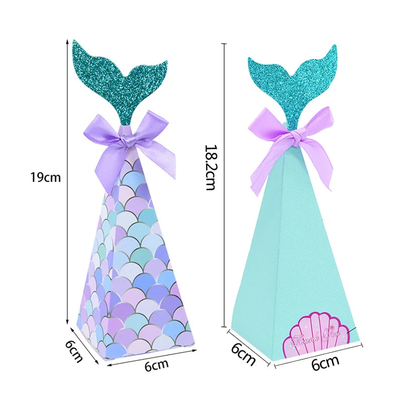 10pcs Little Mermaid Party Candy Boxes Mermaid Tail Cookie Gifts Packing Paper Bags For Under The Sea Birthday Baby Shower Favor