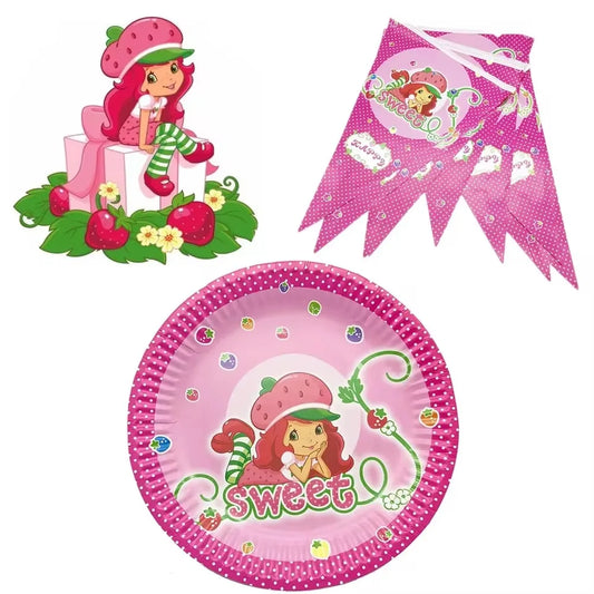 Disney Strawberry Short Cakes Birthday Party Decorations Supplies Tableware Paper Plate Ballon Cup Tablecloth For Baby Shower