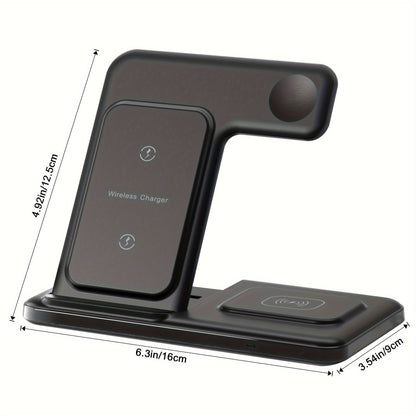 3 In 1 Fast Charging Station, Folding Wireless Charger Stand For IPhone 15/14/13/12/11/Pro/Max/Mini/ 8/Plus/X/XR/XS/X/SE, For IWatch Ultra/Ultra2/9/8/7/6/ 5/4/3/2/1/SE, For Airpods 3/2/Pro/Pro2