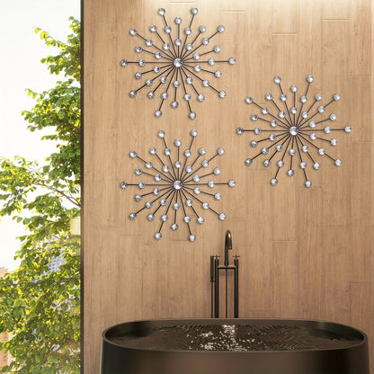 Sparkling Metal Sun Wall Art with Rhinestones - Elegant Iron Decor for Living Room, Bedroom, Dining & Bathroom - Perfect for Mother's Day & Holidays