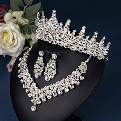 4pcs Exquisite Bridal Jewelry Set - Luxurious Rhinestone Necklace, Crown, Earrings and Tiara for Weddings, Parties, Stage Performances and Special Occasions - Add a Touch of Glamour and Elegance to Your Big Day