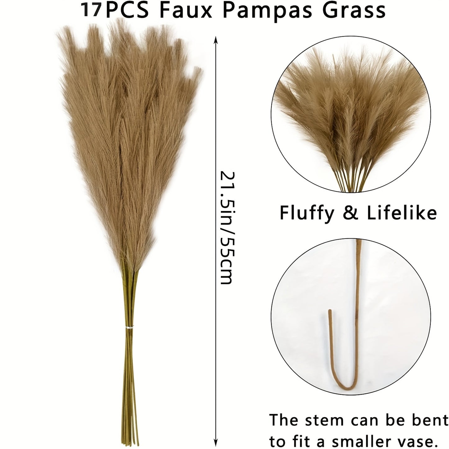 17pcs Lush Artificial Pampas Grass Set, 22" - Perfect For Boho Home Decor, Vase Filler, Weddings & Holidays