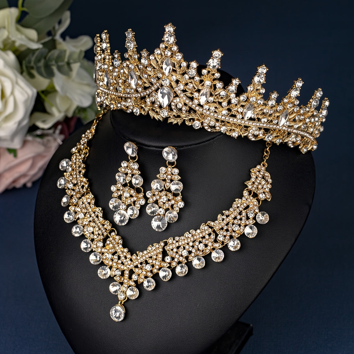 4pcs Exquisite Bridal Jewelry Set - Luxurious Rhinestone Necklace, Crown, Earrings and Tiara for Weddings, Parties, Stage Performances and Special Occasions - Add a Touch of Glamour and Elegance to Your Big Day