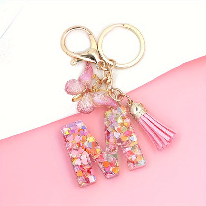 Alphabet Initial Letter Keychain Cute Butterfly Key Chain Ring Purse Bag Backpack Charm Earbud Case Cover Accessories Women Gift