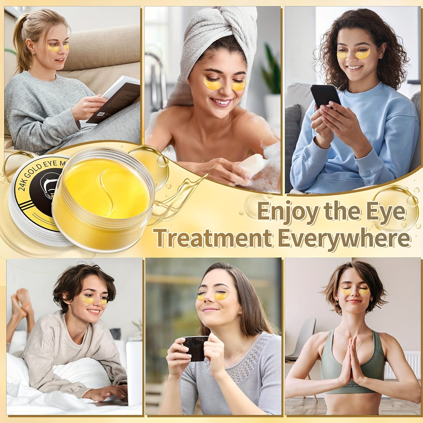 60 Pcs - 24k Gold Plated Eye Masks, Dark Circles Eye Bags Collagen Skincare Spa Trip Eye Mask To Improve Skin Texture, Make Skin Feel Smoother, Moisturize Skin For A Younger Appearance