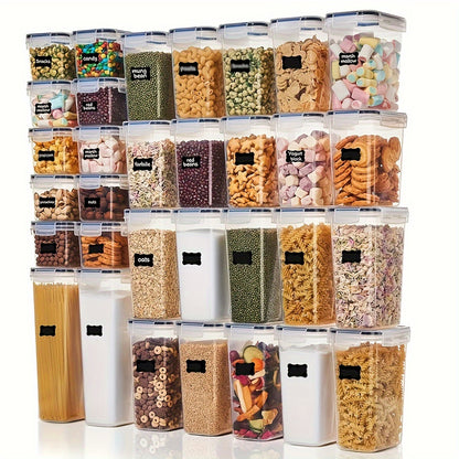 24pcs Premium Airtight Food Storage Containers Set - Food Dispensers for Dry Goods with Labels and Markers - BPA-Free, Dishwasher Safe, Stackable, and Easy to Clean for Organizing Cereal, Pasta, Flour, Sugar, and More